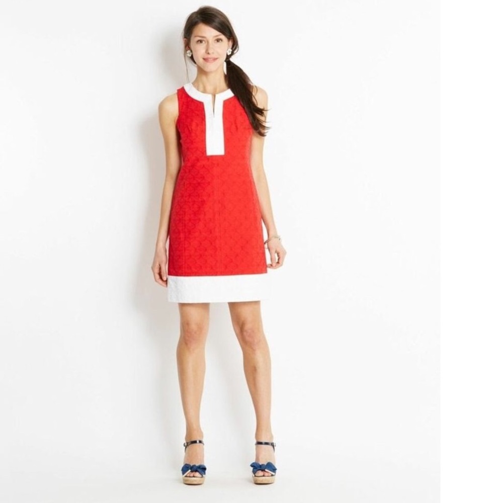 Vineyard Vines Jacquard Shift Dress Red and White